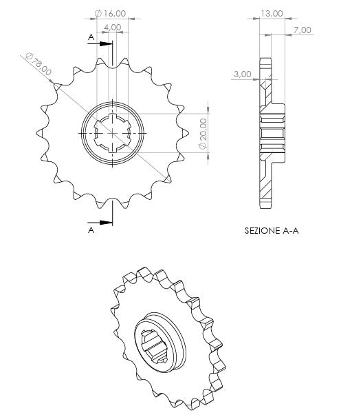 Stahlritzel 428 CNC, für KZ,15 - 20 Zähne