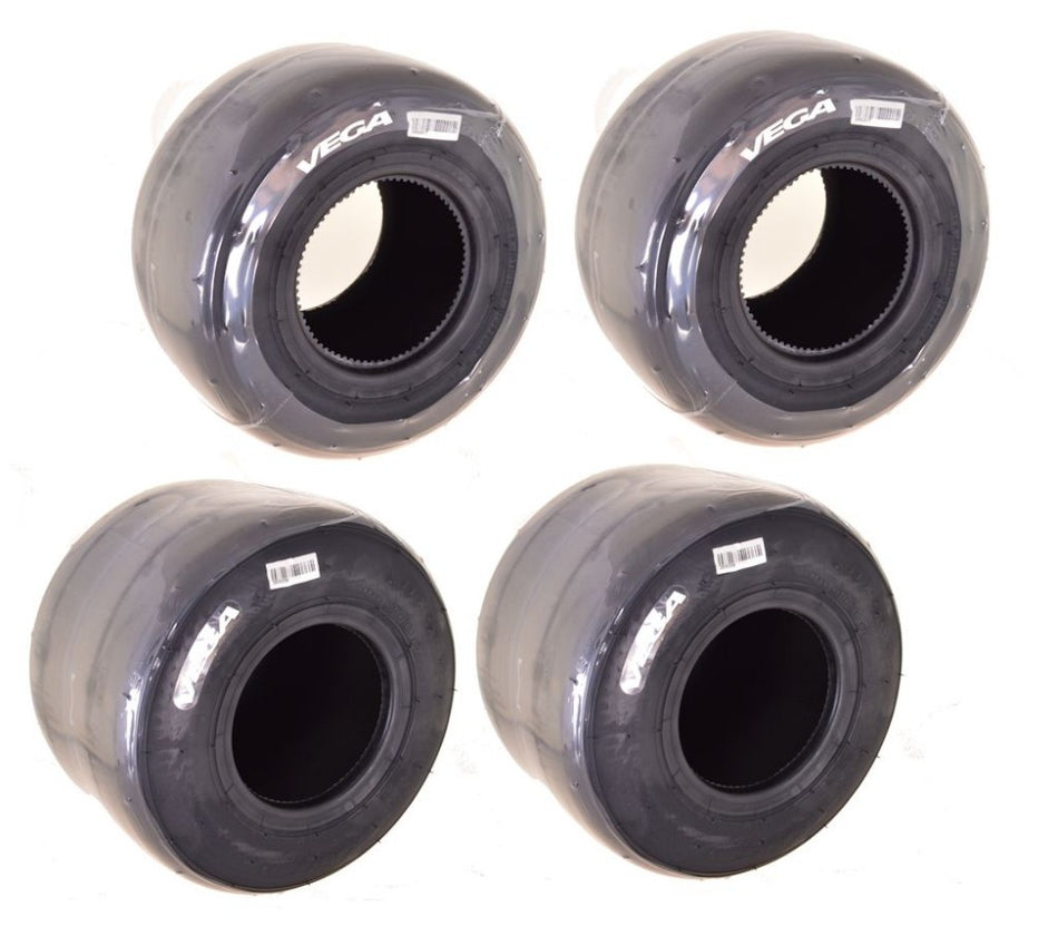 Set of VEGA Slick XM Prime (medium) tires, 2 pieces 4.60-10-5 &amp; 2 pieces 7.10-11-5