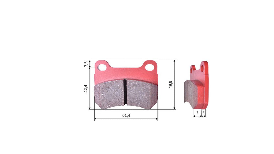 Satz Bremsbeläge (2 Stück), für Wildkart/Energy/Parolin/First/K4A/PCR, hinten (424)