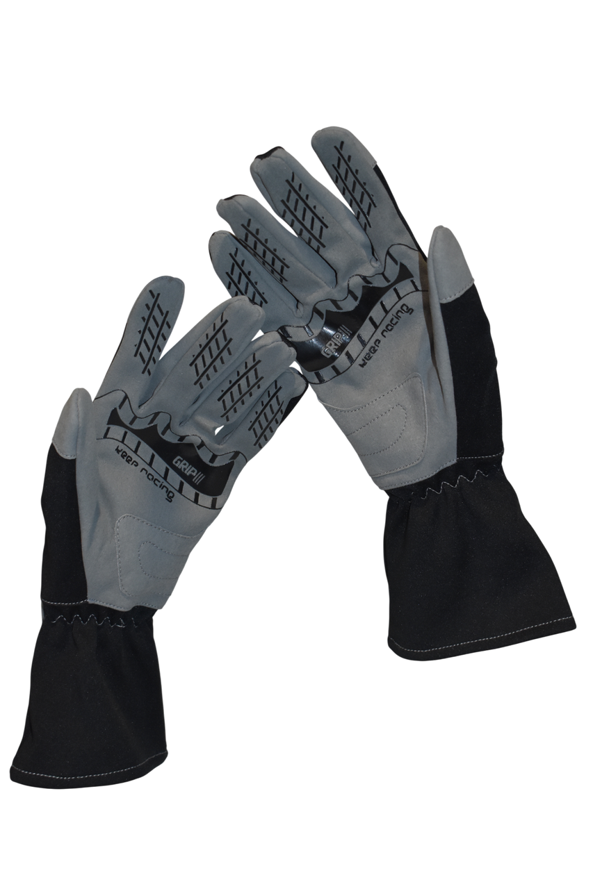 GRIP III Motorsport Handschuhe, Kart Handschuhe, keep-racing®, schwarz/grau/schwarz