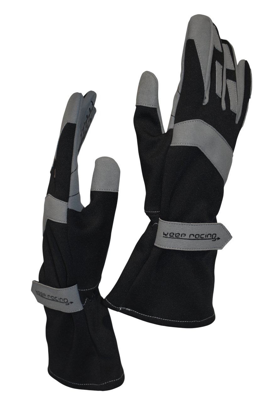 GRIP III Motorsport Handschuhe, Kart Handschuhe, keep-racing®, schwarz/grau/schwarz