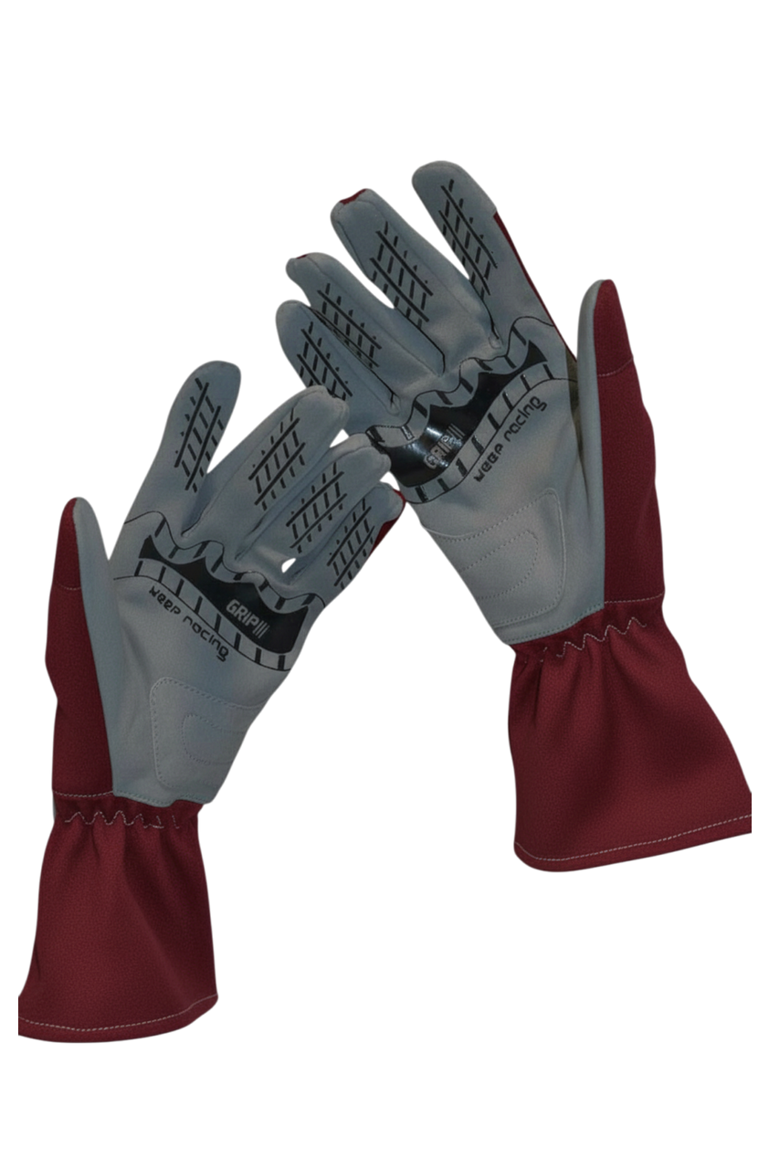 GRIP III Motorsport Handschuhe, Kart Handschuhe, keep-racing®, rot/grau/schwarz