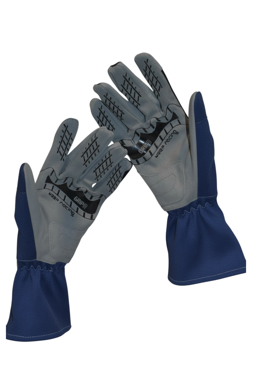 GRIP III Motorsport Handschuhe, Kart Handschuhe, keep-racing®, blau/grau/schwarz