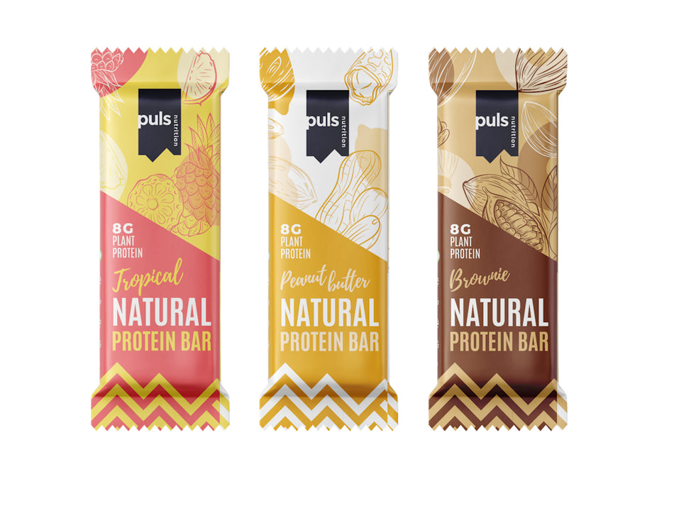 PULS Protein Bar, Flavors: Brownie, Tropical Fruit, or Peanut Butter, 40g