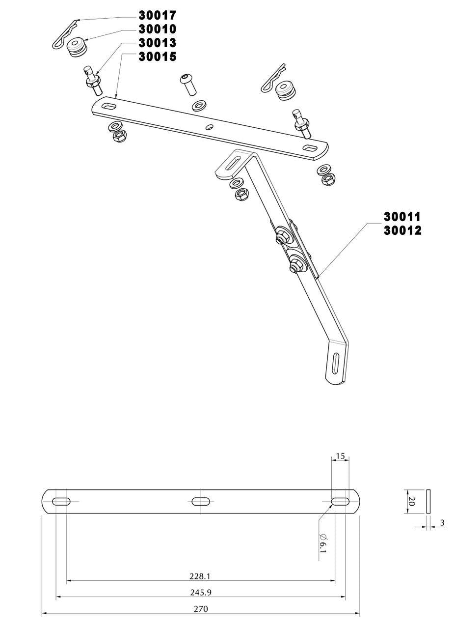 Support de plaque avant, type « S », L 20,5 cm ± 1 cm