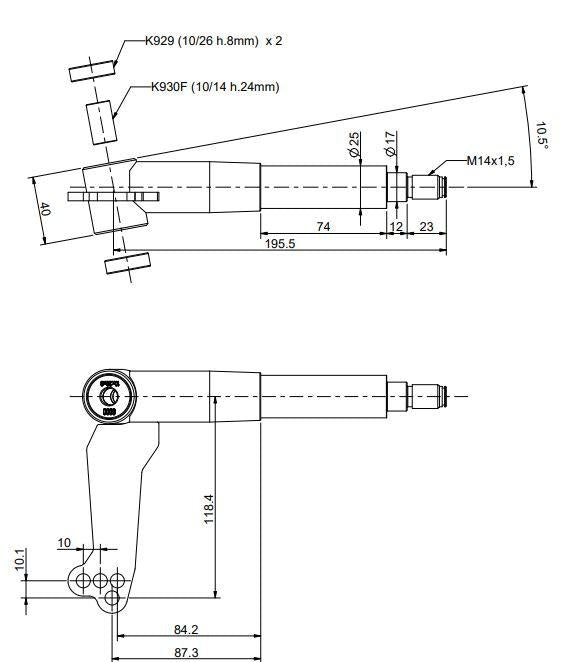 Fusée MA20, 25 mm, complète, droite, 10,5°, type : OKJ, roulement de 10 mm