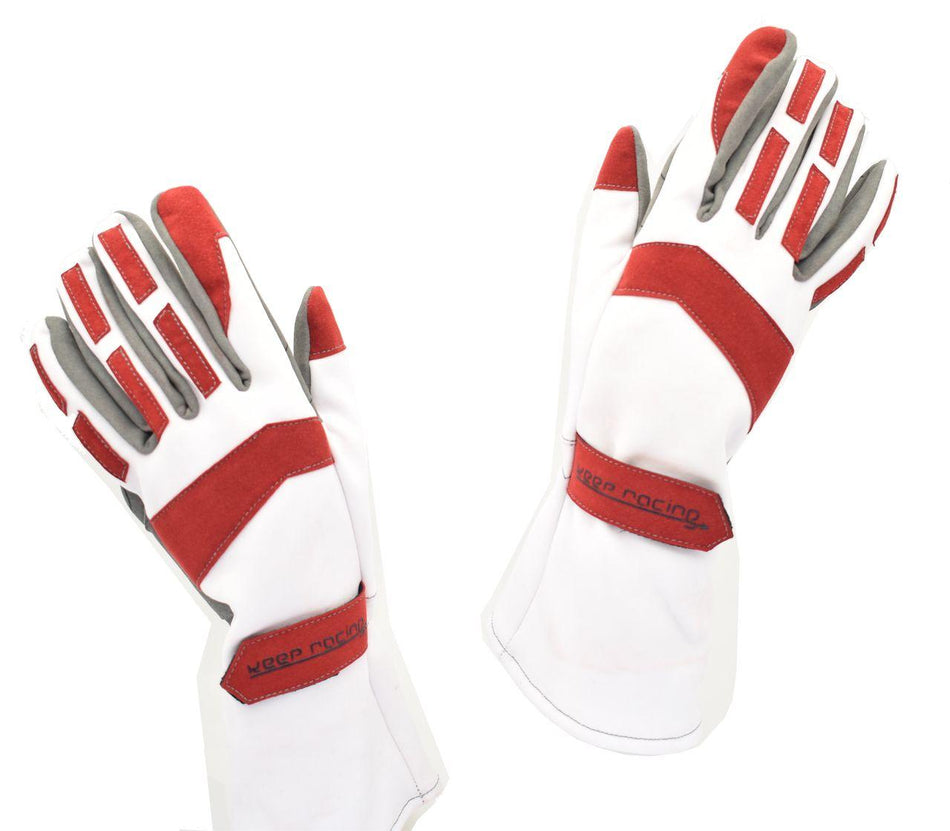 GRIP III Motorsport Handschuhe, Kart Handschuhe, keep-racing®, weiß/rot/grau/schwarz
