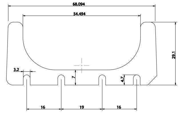 Upper diaphragm, carbon, 0.26 mm, L = 72 mm