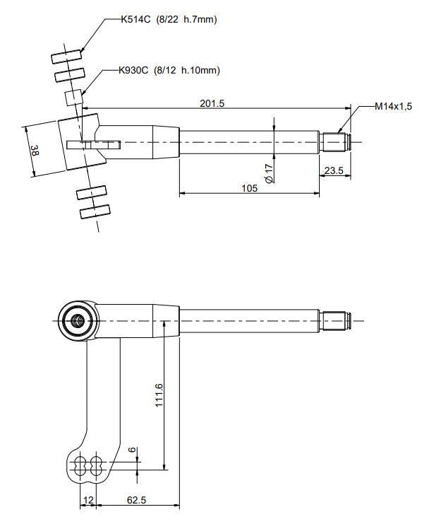 Fusée, 17 mm, complète, gauche, pour 100/125 cm³, L = 175 mm