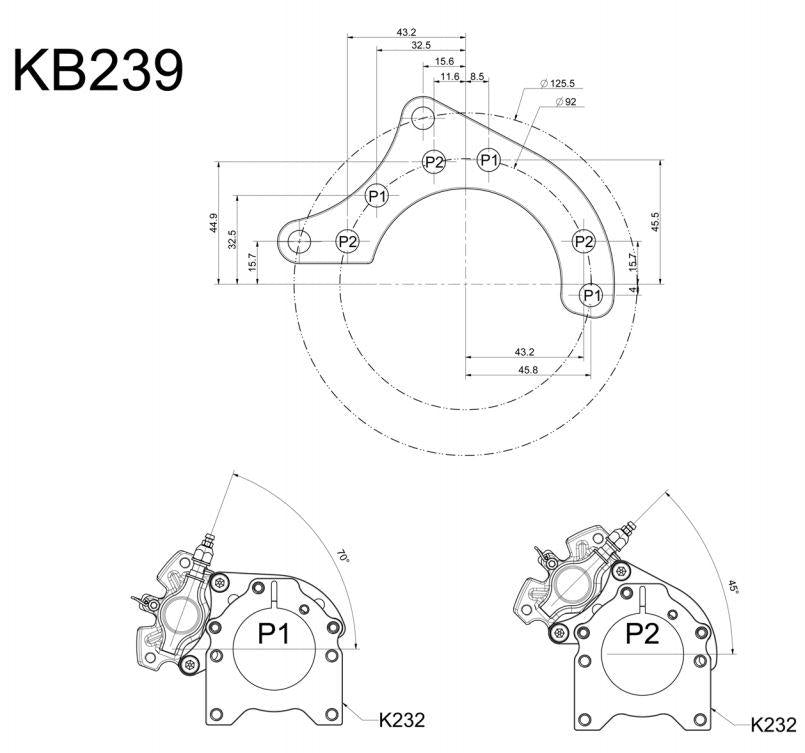 Anschraubplatte für Minikart Bremssattel MA20 hinten, verchromt