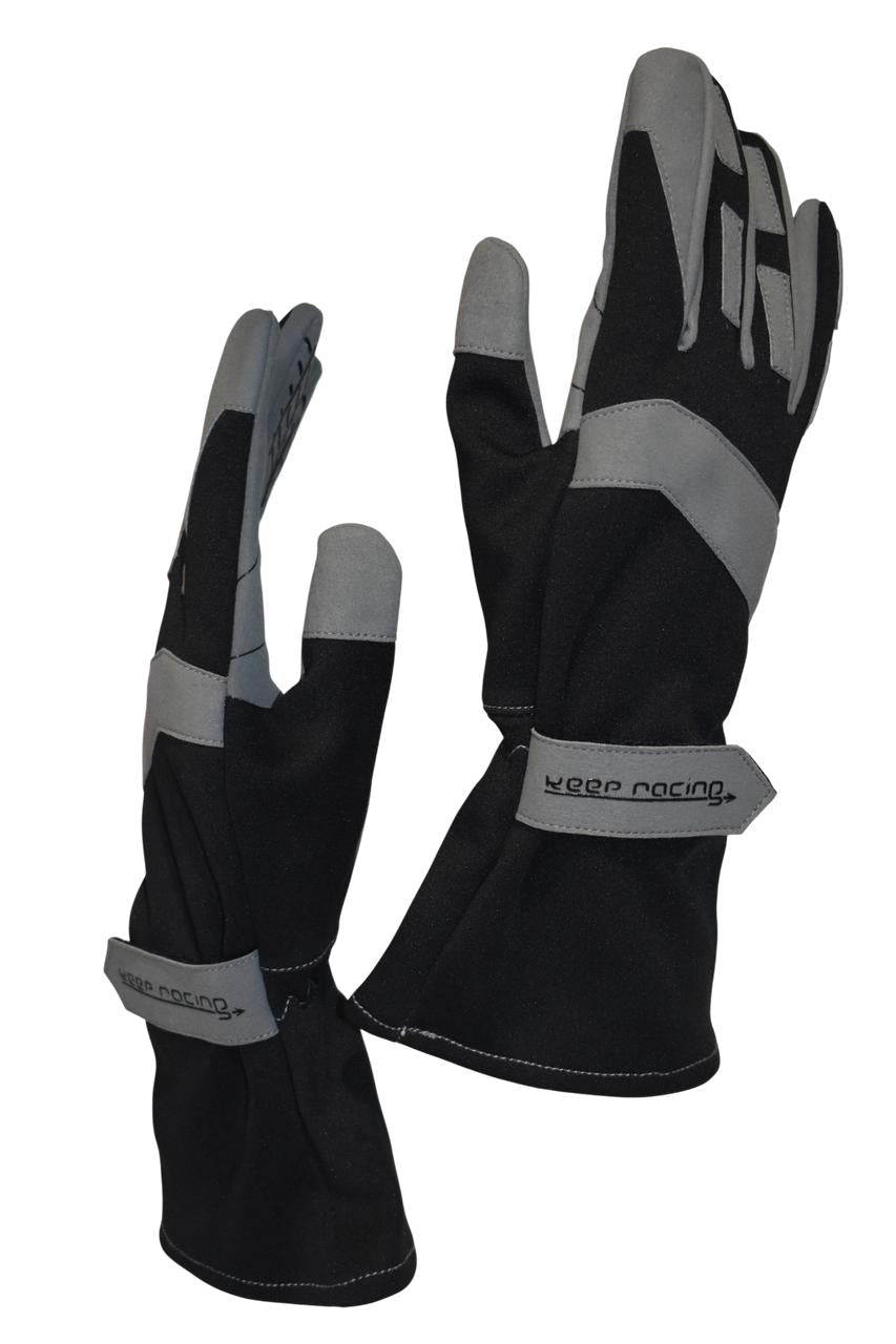 GRIP III Motorsport Handschuhe, Kart Handschuhe, keep-racing®, schwarz/grau/schwarz