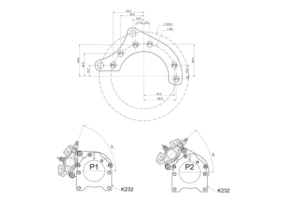 Anschraubplatte für Minikart Bremssattel MA21 hinten, verchromt