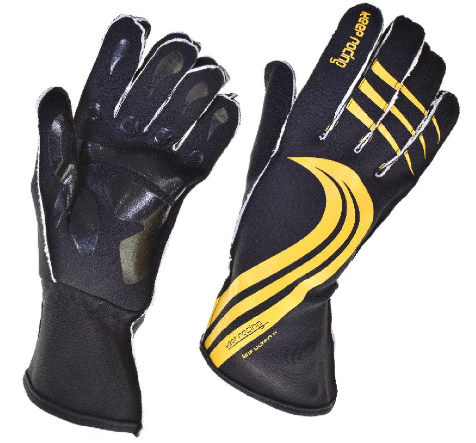 GRIP ULTRA II Motorsport Handschuhe, keep-racing®, schwarz/gelb, Größe 4XS-3XL