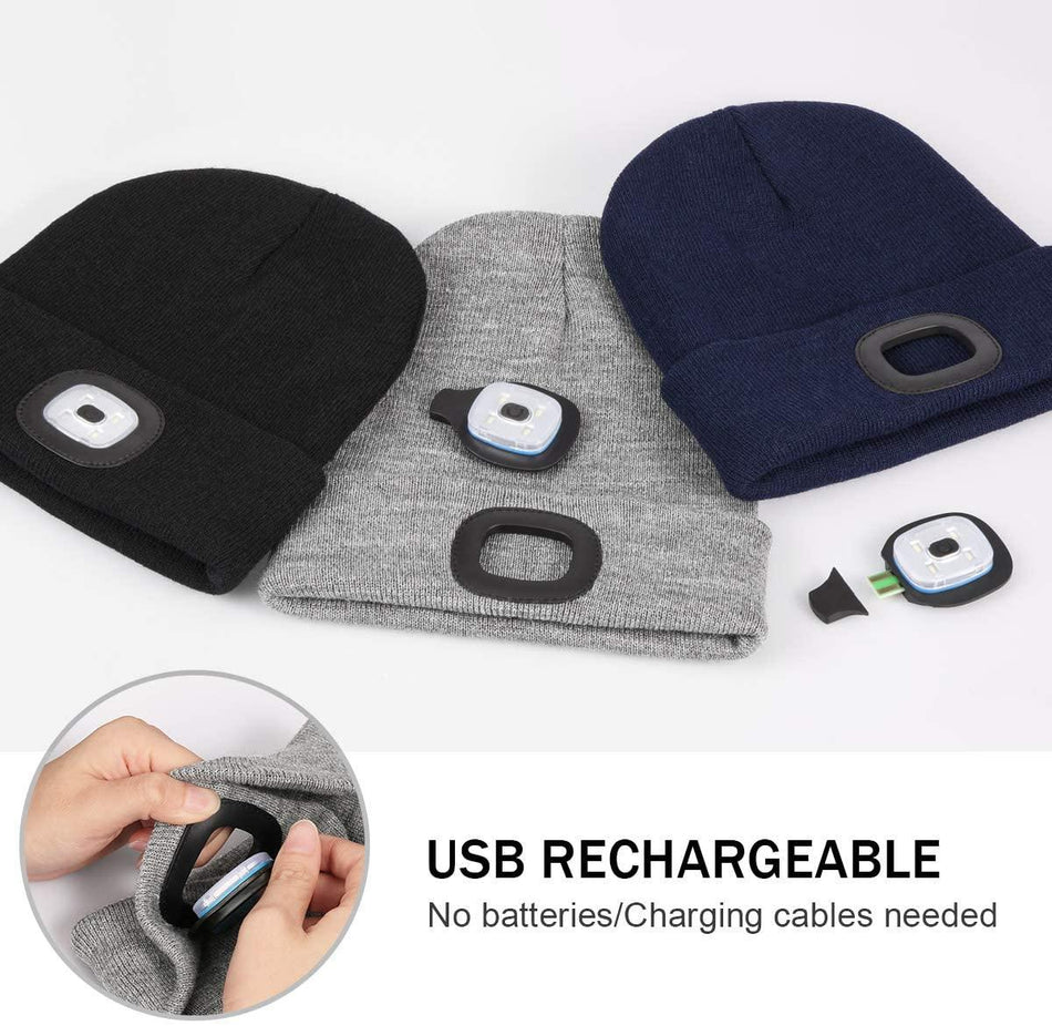 keep-racing® Wintermütze mit LED-Lampe, Akku, wiederaufladbar über USB