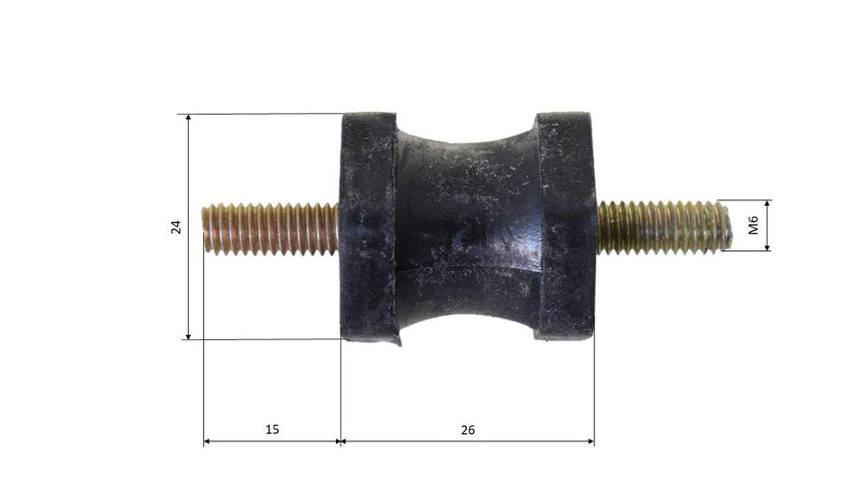 Silent block, rubber-metal mount, rubber buffer 24 x 26 mm, M6 x 15 mm
