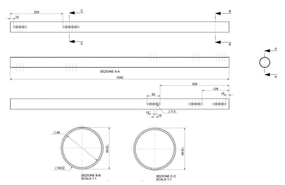 Hinterachse 50x1040mm, 2mm Wandstärke, hart (C)